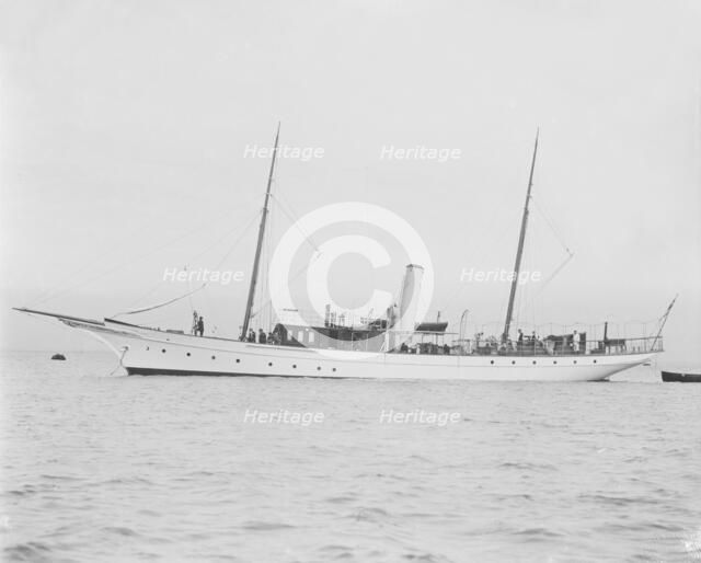 The steam yacht 'Branwyn' at anchor. Creator: Kirk & Sons of Cowes.