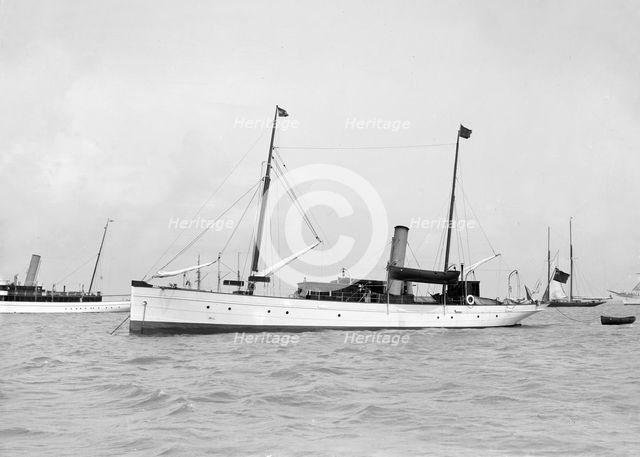 The steam yacht 'Catrina' at anchor, 1912. Creator: Kirk & Sons of Cowes.