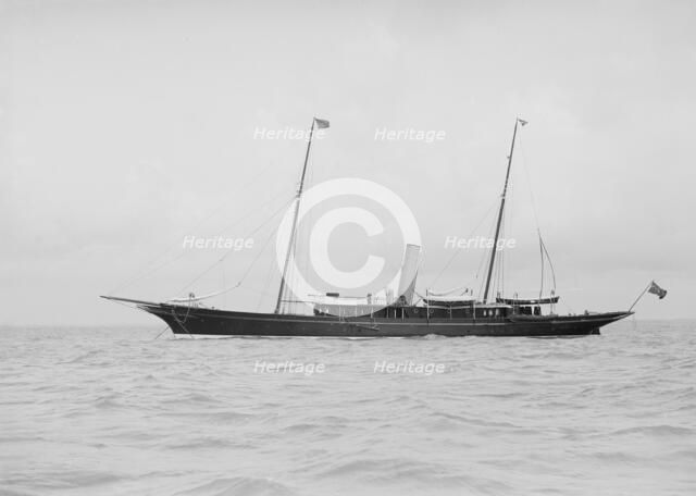 The steam yacht 'Greta' at anchor, 1912. Creator: Kirk & Sons of Cowes.
