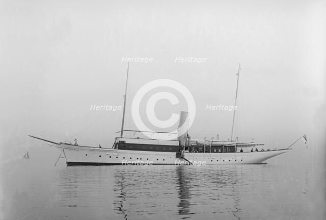 The steam yacht 'Lady Calista' at anchor, 1910. Creator: Kirk & Sons of Cowes.