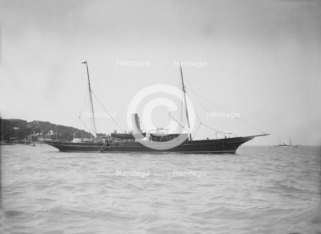 The steam yacht 'Pilgrim' at anchor,1911. Creator: Kirk & Sons of Cowes.
