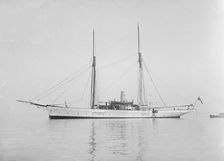The steam yacht Priscilla at anchor, 1911. Creator: Kirk & Sons of Cowes