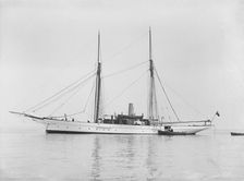 The steam yacht Priscilla at anchor, 1911. Creator: Kirk & Sons of Cowes