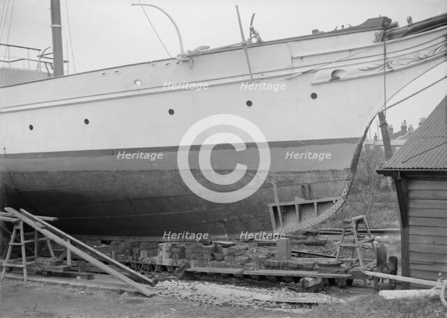 The steam yacht 'Priscilla' on slips, 1912. Creator: Kirk & Sons of Cowes.