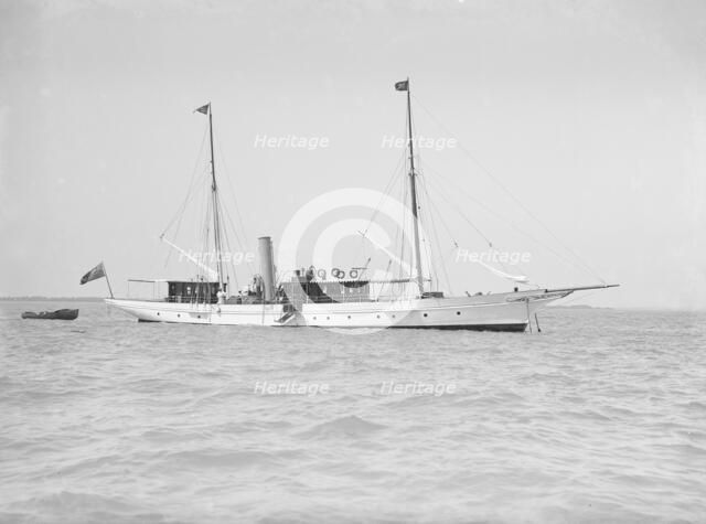 The steam yacht 'Queen Mab' at anchor, 1911. Creator: Kirk & Sons of Cowes.
