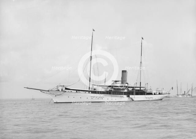 The steam yacht 'Surf' at anchor, 1912. Creator: Kirk & Sons of Cowes.