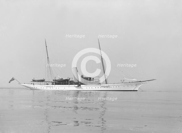 The steam yacht 'Sabrina' at anchor, 1914. Creator: Kirk & Sons of Cowes.