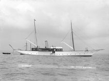 The steam yacht Titania at anchor, 1914. Creator: Kirk & Sons of Cowes
