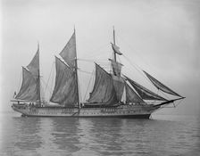 The steam yacht Wanderer (later named Vagus') hoisting sails. Creator: Kirk & Sons of Cowes