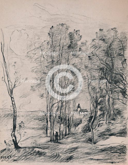 'The Steeple of Saint-Nicolas-Les-Arras', c.1870s, (1946). Artist: Jean-Baptiste-Camille Corot.