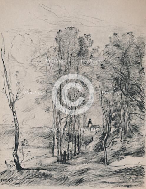 'The Steeple of Saint-Nicolas-Les-Arras', c.1870s, (1946). Artist: Jean-Baptiste-Camille Corot.