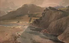 The stepping stones on the Wharfe, above Bolton Abbey, Yorkshire 1801. Artist: Thomas Girtin