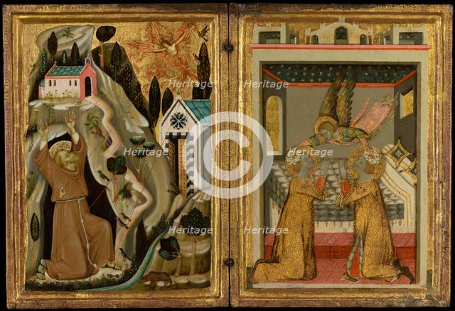 The Stigmatization of Saint Francis, and Angel Crowning Saints Cecilia and Valerian, 1330s. Creator: Unknown.