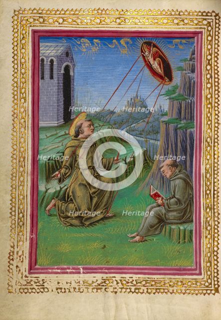 The Stigmatization of Saint Francis; Gualenghi-d'Este Hours, about 1469. Creator: Taddeo Crivelli.