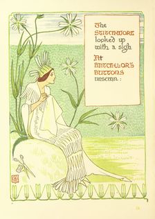 The Stitchwort looked up with a sigh At the Batchelor's Buttons unsewn;, 1899. Creator: Walter Crane