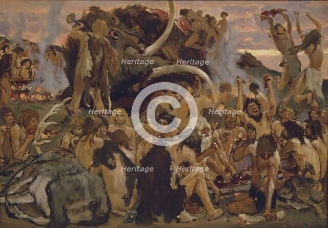 The Stone Age. A Feast, 1883. Artist: Vasnetsov, Viktor Mikhaylovich (1848-1926)