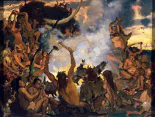 The Stone Age. A Feast 1883. Artist: Viktor Mihajlovic Vasnecov