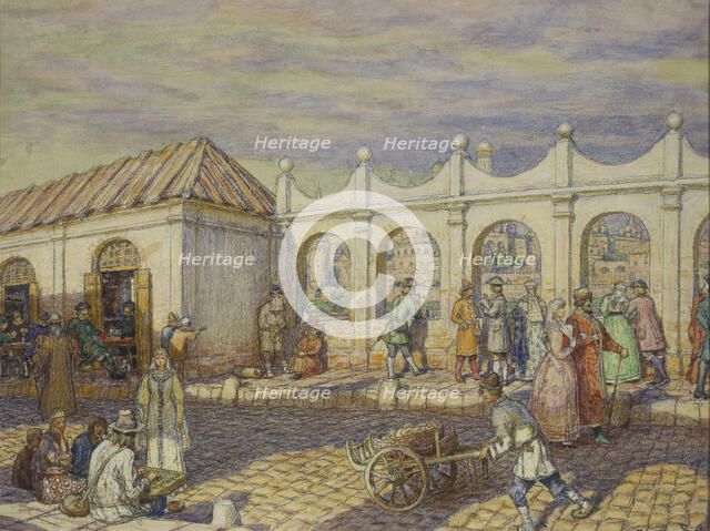 The Stone Bridge at the Time of Peter I, 1901. Artist: Vasnetsov, Appolinari Mikhaylovich (1856-1933)