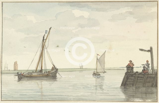The stone fire beacon and the harbor head of Durgerdam, 1756. Creator: Aert Schouman.