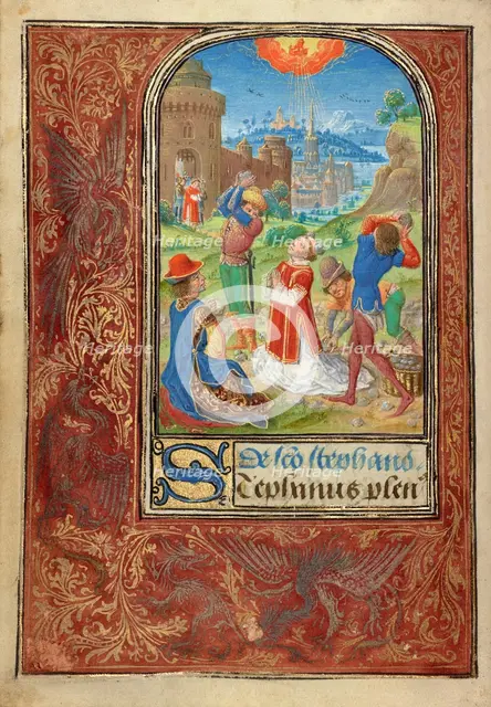 The Stoning of Saint Stephen; Prayer Book of Charles the Bold, 1469. Creator: Lieven van Lathem.