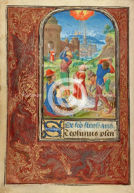 The Stoning of Saint Stephen; Prayer Book of Charles the Bold, 1469. Creator: Lieven van Lathem.