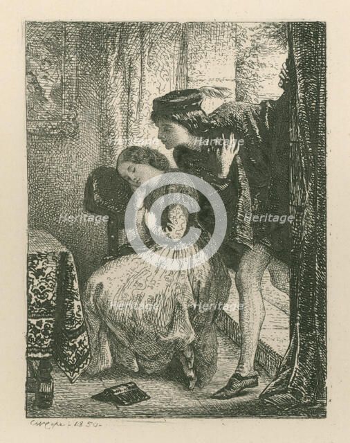 The Stolen Kiss, 1850. Creator: Charles West Cope.