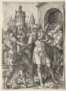 The Story of Lot: Lot Prevents the Sodomites from Violence, 1555. Creator: Heinrich Aldegrever (German, 1502-1555/61)