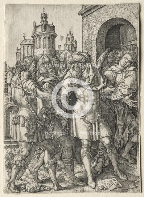 The Story of Lot: Lot Prevents the Sodomites from Violence, 1555. Creator: Heinrich Aldegrever (German, 1502-1555/61).