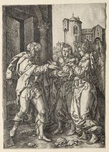 The Story of Lot: Lot Welcomes the Angels, 1555. Creator: Heinrich Aldegrever (German, 1502-1555/61)