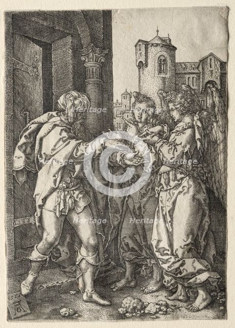 The Story of Lot: Lot Welcomes the Angels, 1555. Creator: Heinrich Aldegrever (German, 1502-1555/61).