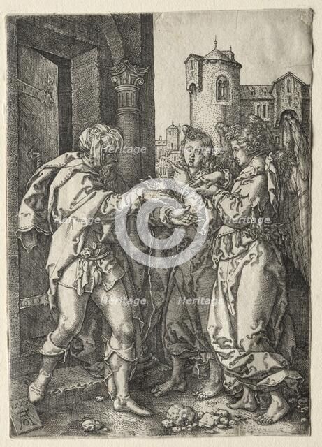 The Story of Lot: Lot Welcomes the Angels, 1555. Creator: Heinrich Aldegrever (German, 1502-1555/61).