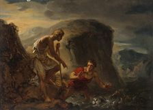 The story of Tobias, Tobias and the angel catching a fish, 1820-1823. Creator: Alexander Lauréus