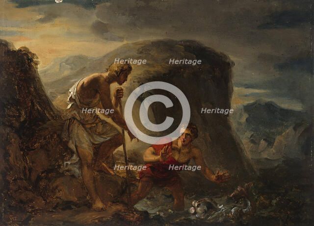 The story of Tobias, Tobias and the angel catching a fish, 1820-1823. Creator: Alexander Lauréus.