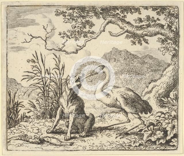 The Stork Removes a Bone from the Wolf's Throat from Hendrick van Alcmar's Renard The F..., 1650-75. Creator: Allart van Everdingen.