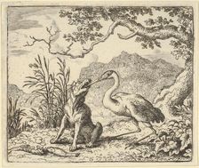 The Stork Removes a Bone from the Wolf's Throat from Hendrick van Alcmar's Renard The F..., 1650-75. Creator: Allart van Everdingen