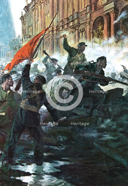 The storming of the Winter Palace, St Petersburg, Russian Revolution, October 1917. Artist: Unknown