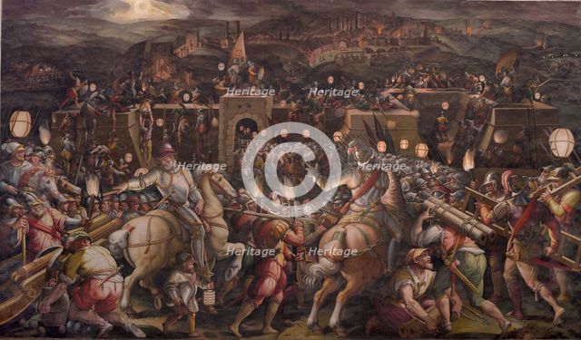 The storming of the fortress near Porta Camollia in Siena, 1570. Artist: Vasari, Giorgio (1511-1574)