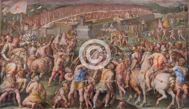 The storming of the fortress of Stampace in Pisa, 1568-1571. Artist: Vasari, Giorgio (1511-1574)