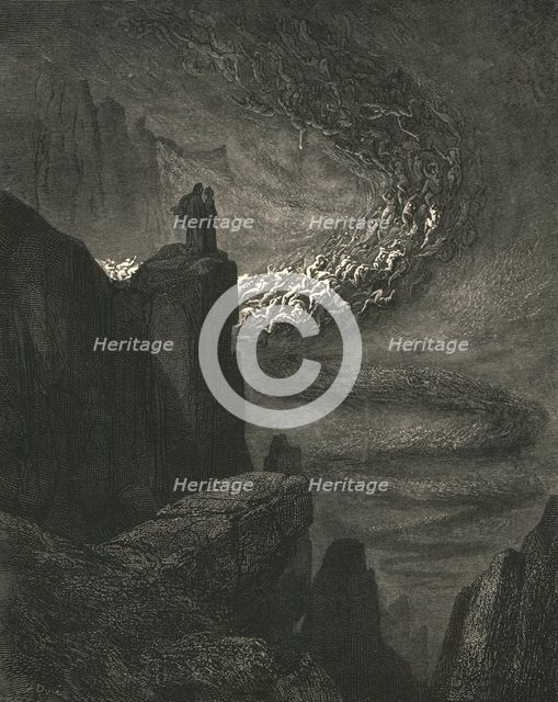 'The stormy blast of hell with restless fury drives the spirits on', c1890.  Creator: Gustave Doré.
