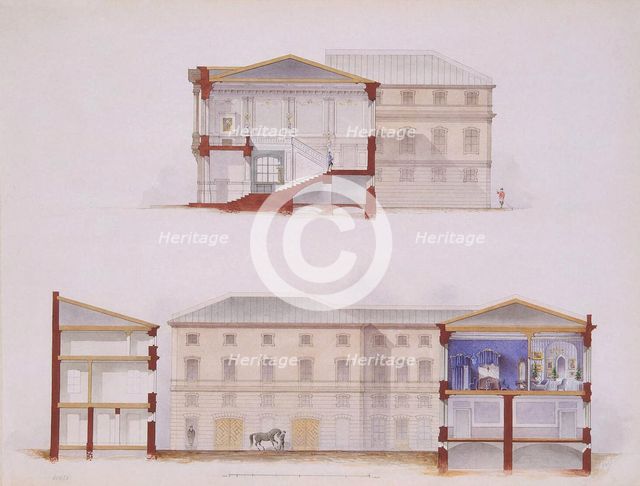 The Stroganov Palace in Saint Petersburg. Plan of the Facade and Section, 1865. Artist: Mayblum, Jules (19th century)