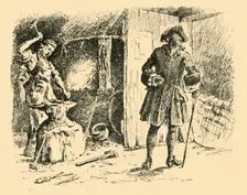 The strokes of his hammer on the anvil kept time to his song (1907). Creator: Unknown