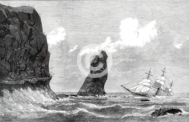 The Strathmore on the Crozet Islands, sketched by the carpenter of the ship, 1876. Creator: H. E. Tozer.