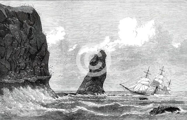 The Strathmore on the Crozet Islands, sketched by the carpenter of the ship, 1876. Creator: H. E. Tozer.