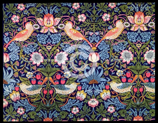 'The Strawberry Thief', textile designed by William Morris, 1883. Creator: William Morris.