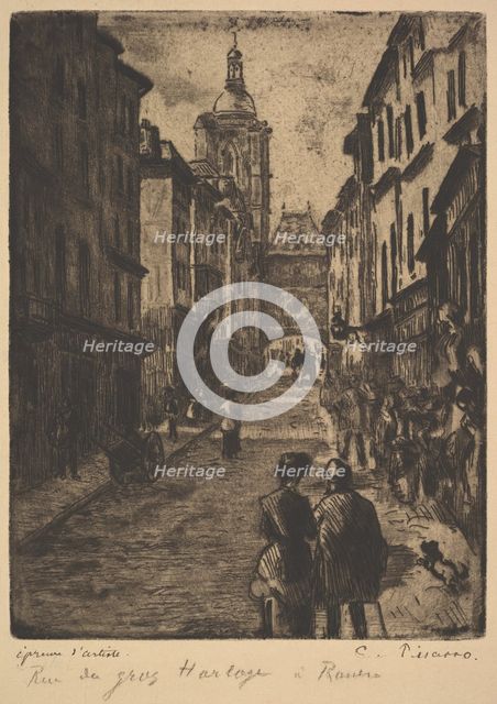 The Street of the Grand Clock, Rouen, 1885. Creator: Camille Pissarro.