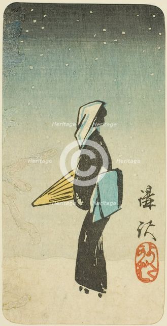 The Streetwalker Scene from the play Koshaku (Koshaku yotakaba), section of a sheet from t..., 1854. Creator: Ando Hiroshige.