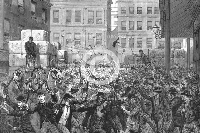 ''The Strike at Sydney; Wool being conveyed by the Owners with the help of Friends and Special Const Creator: Unknown.