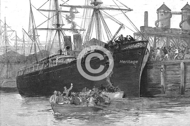 ''The Strike of Dock Labourers at Melbourne; "Freemen" Escaping in a boat from an attack of the Unio Creator: Unknown.