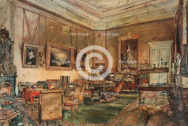 The study of Clemens Wenzel Lothar Prince Metternich in the house on Ballhausplatz in Vienna, 1879. Creator: Alt; Rudolf von (1812-1905).