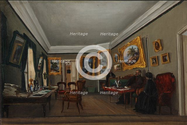 The Study of the author Alexander Sukhovo-Kobylin in Moscow, 1850s. Artist: Sukhovo-Kobylina, Sofia Vasilyevna (1825-1867)